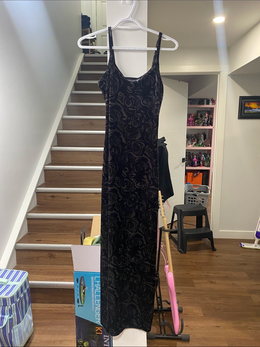 M Studio vintage black floral velvet dress